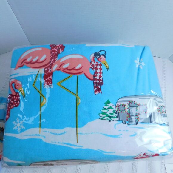 NEW NICK & NORA Flamingo on Ice Airstream Flannel FULL Bed Sheet Pillowcase Set - Picture 2 of 11